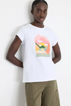 T-shirt stampata e ricamata - Bianco Rosa