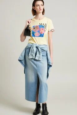 T-shirt stampata e ricamata - Giallo Pastello