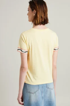 T-shirt stampata e ricamata - Giallo Pastello