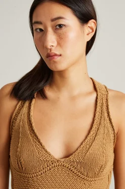 Tuta aderente in maglia - Cammello