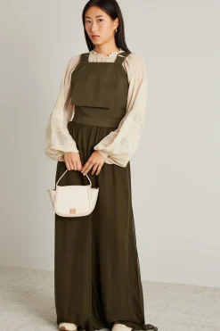 Tuta gabardina di cotone e chiffon seta - Verde Militare