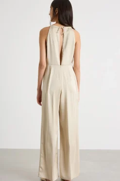 Tuta halterneck in raso - Beige