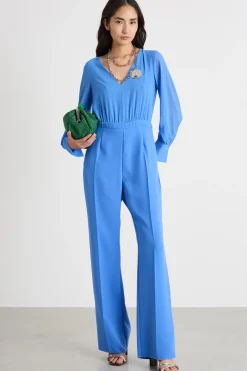 Tuta in cady e georgette - Azzurro