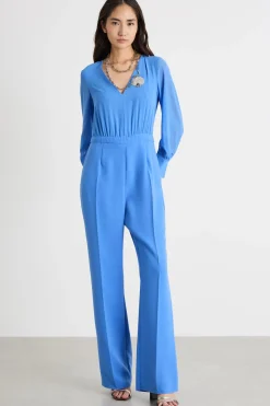 Tuta in cady e georgette - Azzurro