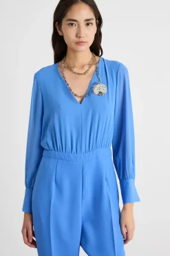Tuta in cady e georgette - Azzurro