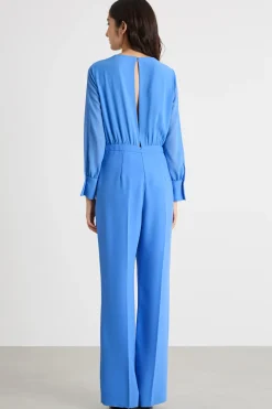 Tuta in cady e georgette - Azzurro