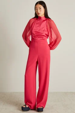 Tuta in cady, raso e chiffon - Fuxia