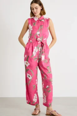Tuta in twill di viscosa stampata - Fuxia