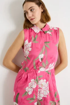Tuta in twill di viscosa stampata - Fuxia