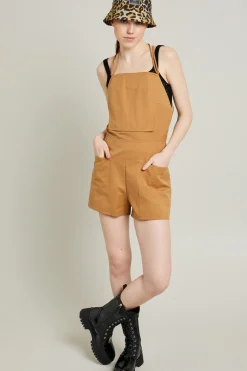 Tuta salopette con spalline - Cammello