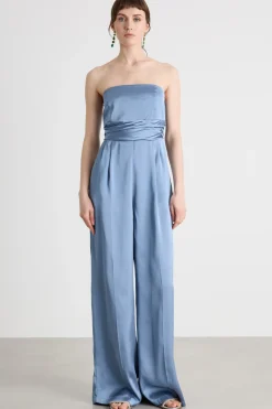 Tuta smanicata in raso - Azzurro