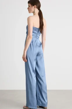 Tuta smanicata in raso - Azzurro