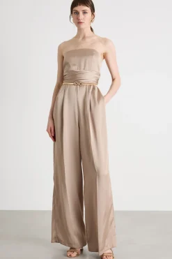 Tuta smanicata in raso - Beige