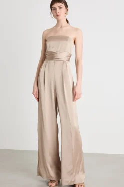 Tuta smanicata in raso - Beige